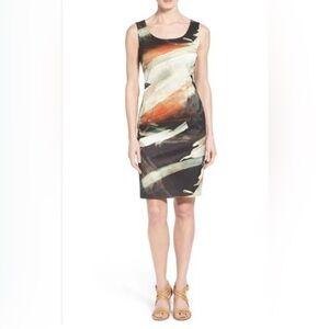 Lafayette 148 Sedona Sateen Cotton Sheath Dress Abstract Size 16 Plus Tank EUC